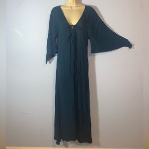 Cleobella size small dark blue green flutter sleeve laceup bust Whimsygoth witch